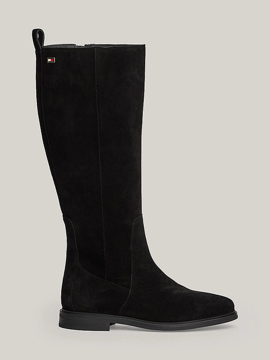 Tommy Hilfiger - Suede Enamel Flag Zip-Up High Boots - Black