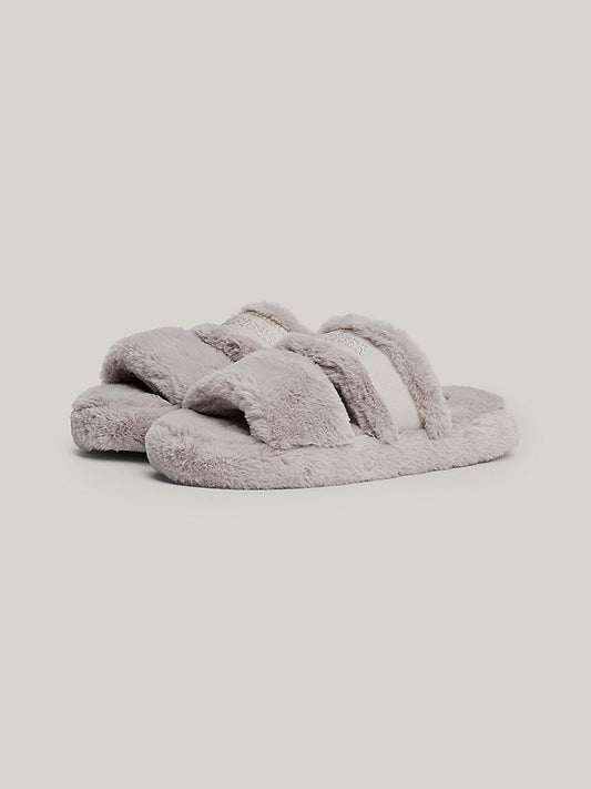 Tommy Hilfiger - Faux Fur Logo Slippers - Grey Whisper