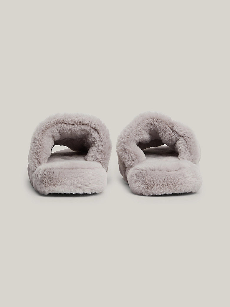 Tommy Hilfiger - Faux Fur Logo Slippers - Grey Whisper