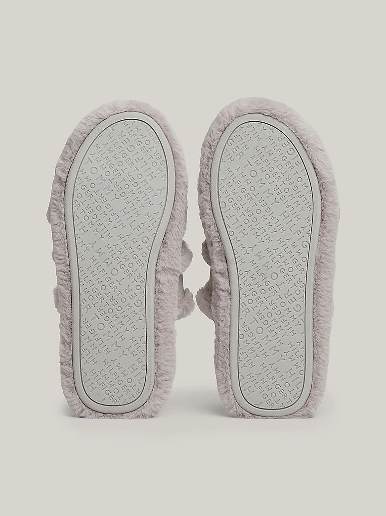 Tommy Hilfiger - Faux Fur Logo Slippers - Grey Whisper