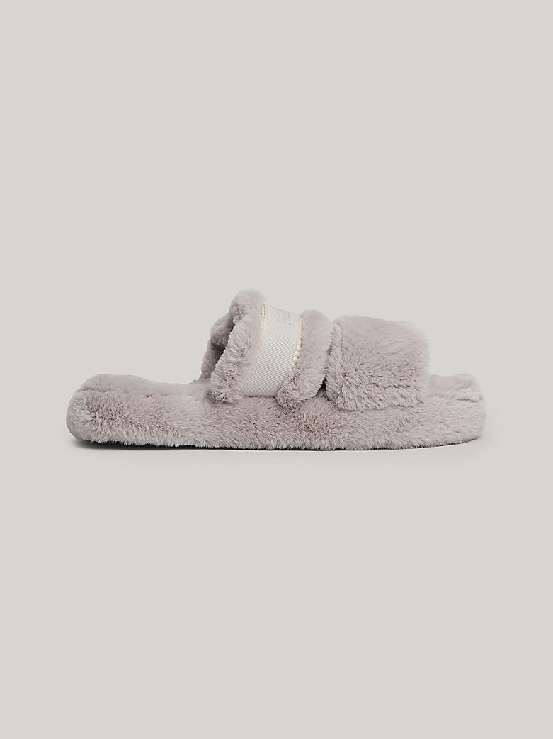 Tommy Hilfiger - Faux Fur Logo Slippers - Grey Whisper