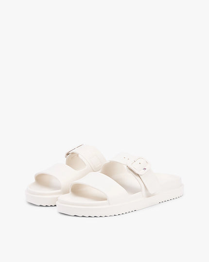 Double Strap Enamel Flag Lightweight Sandals - Soft Cream
