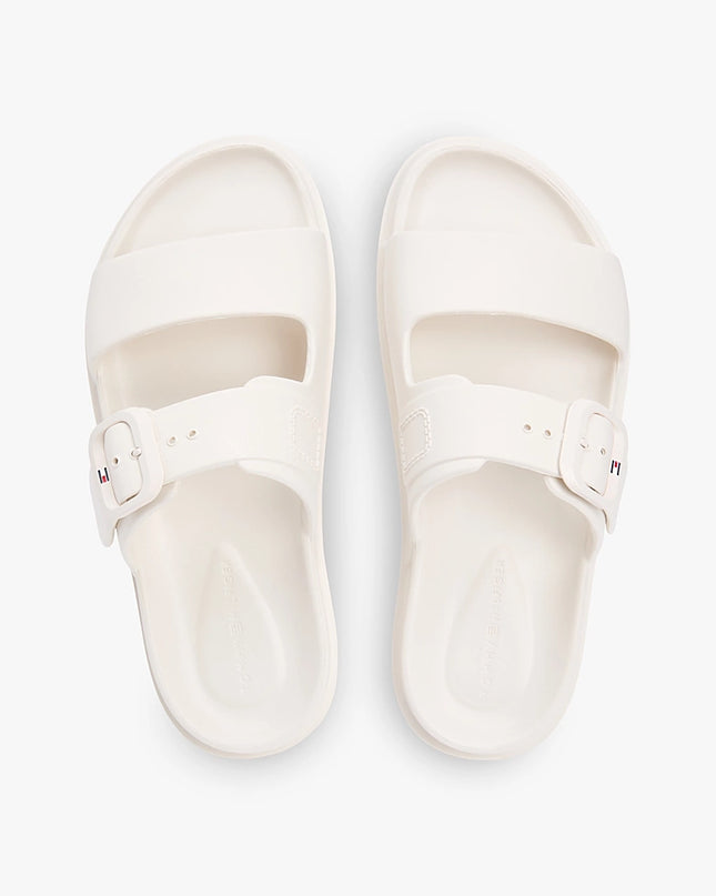 Double Strap Enamel Flag Lightweight Sandals - Soft Cream