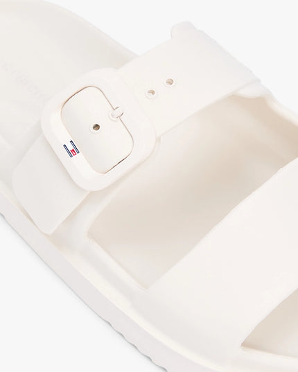 Double Strap Enamel Flag Lightweight Sandals - Soft Cream