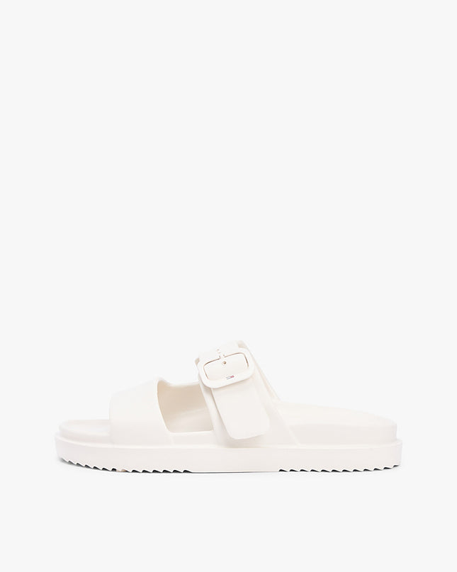 Double Strap Enamel Flag Lightweight Sandals - Soft Cream