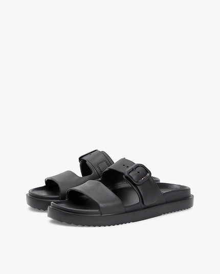 Double Strap Enamel Flag Lightweight Sandals - Black