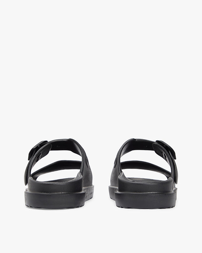 Double Strap Enamel Flag Lightweight Sandals - Black