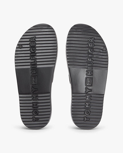 Double Strap Enamel Flag Lightweight Sandals - Black