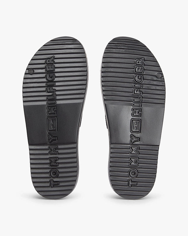 Double Strap Enamel Flag Lightweight Sandals - Black