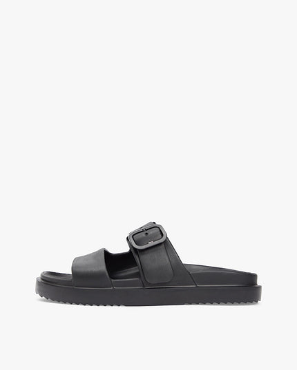 Double Strap Enamel Flag Lightweight Sandals - Black