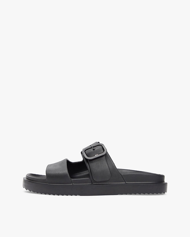 Double Strap Enamel Flag Lightweight Sandals - Black