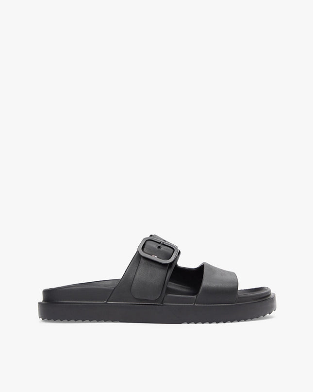 Double Strap Enamel Flag Lightweight Sandals - Black