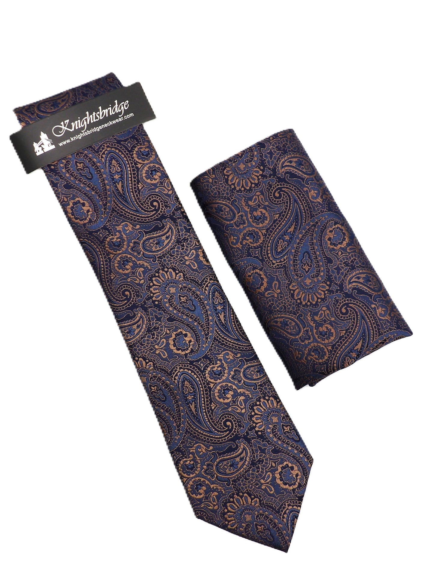 Blue/Gold Paisley Tie & Pocket Square