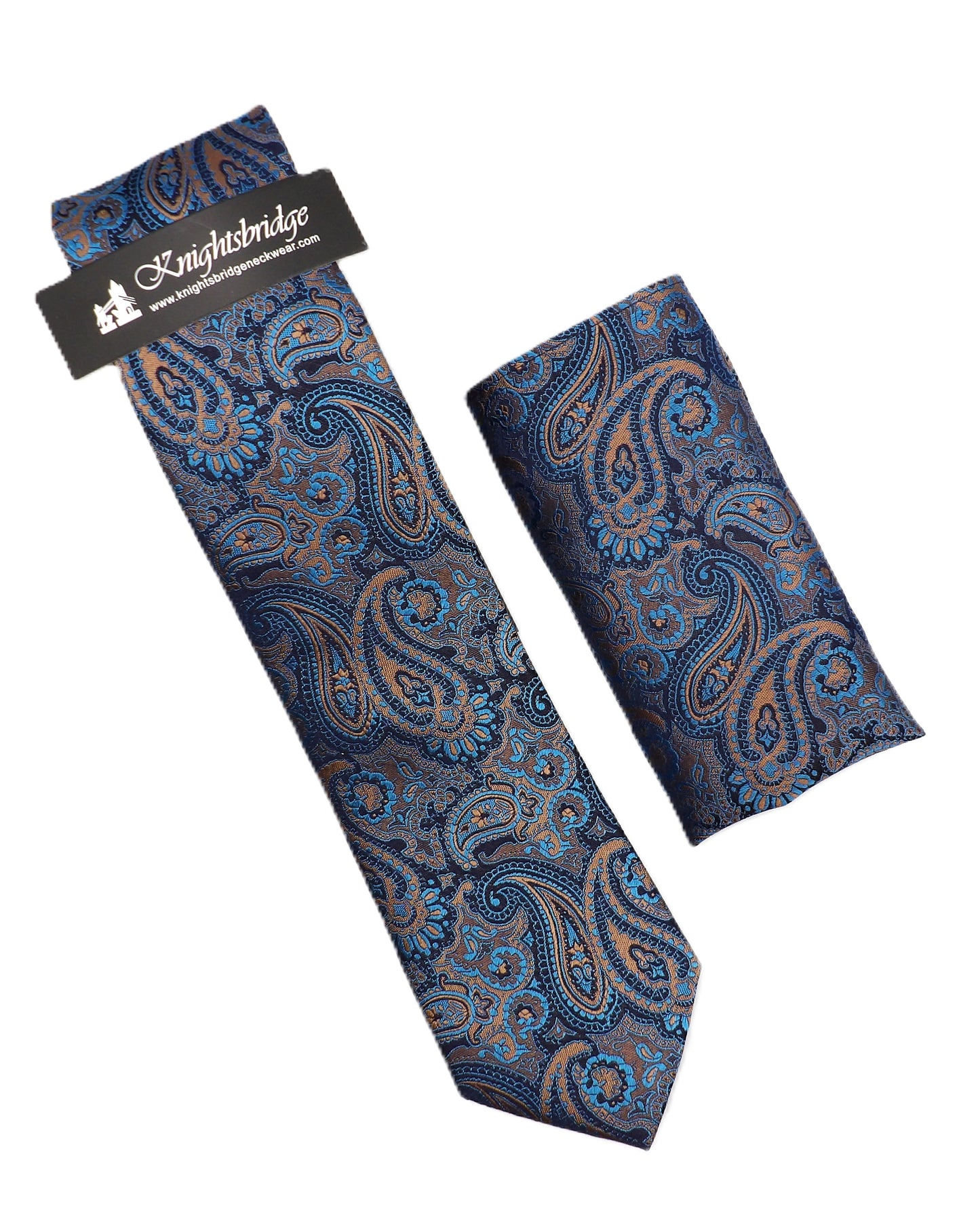 Aqua/Brown Paisley Tie & Pocket Square