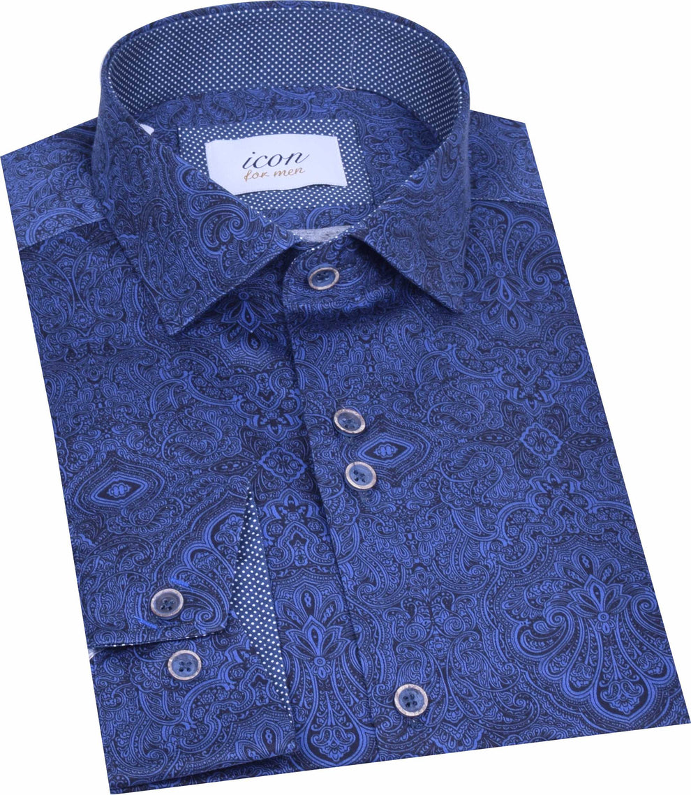 Icon Navy Paisley Print Shirt