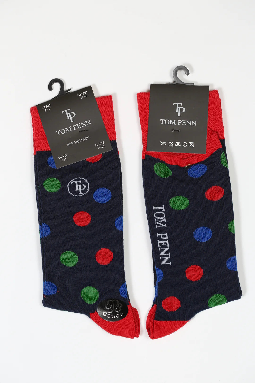 Tom Penn 100% Cotton Sock - Navy Spots