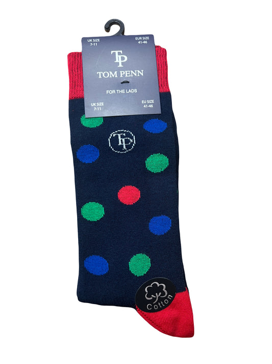 Tom Penn 100% Cotton Sock - Navy Spots