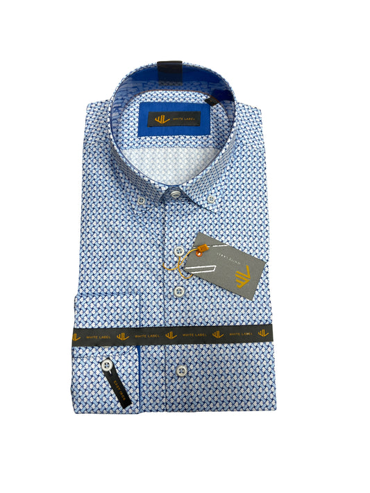 White Label Tapered Navy Blue Weave Print Shirt