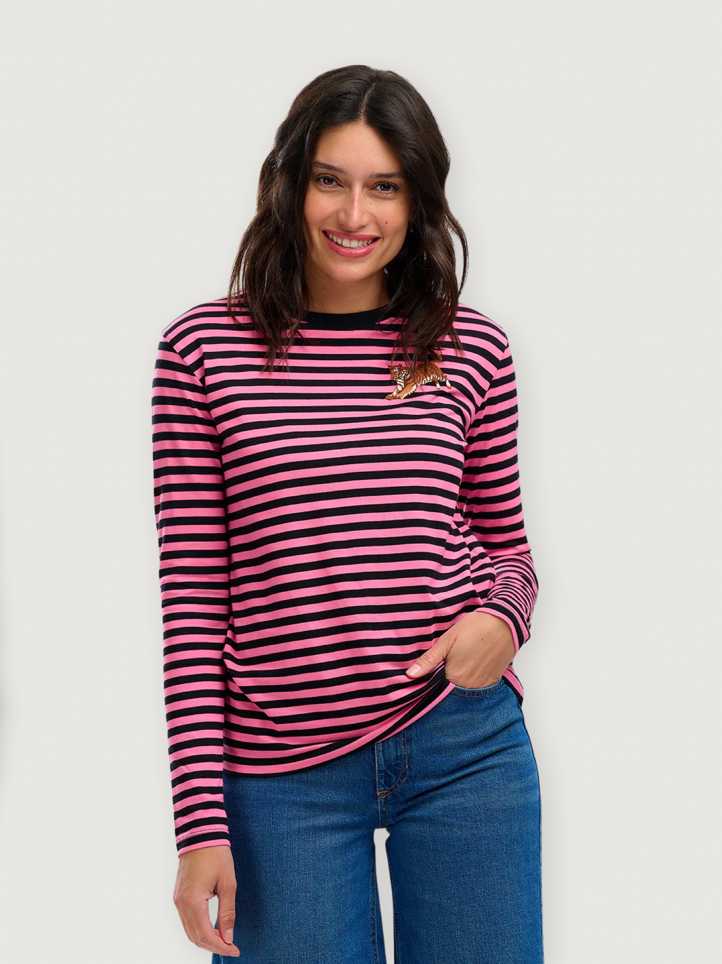 Sugarhill Brighton - Brunswick Jersey Top - Black/Pink, Leaping Tiger