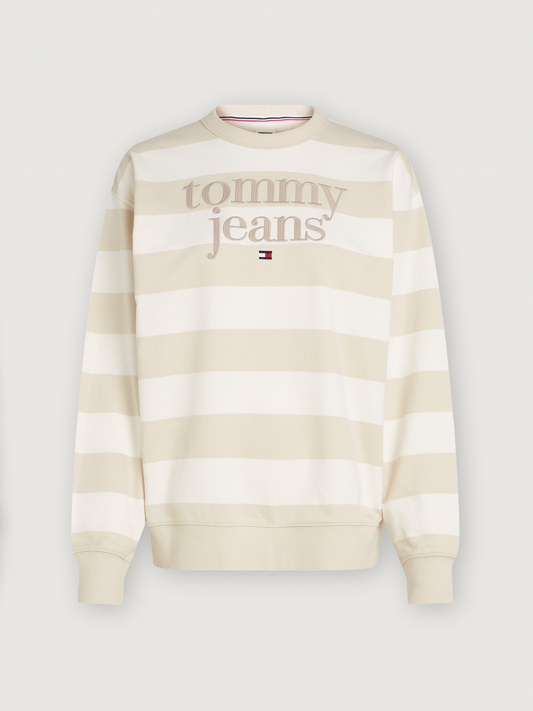 Tommy Jeans Relaxed Stripe Essential Crew Neck Sweater - Newsprint