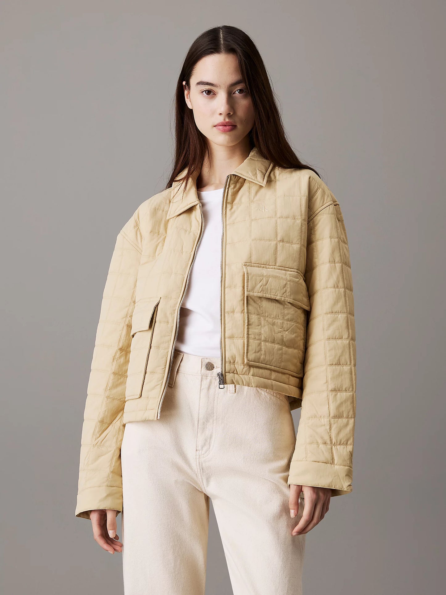 Calvin Klein Jeans - Grid Quilt Short Jacket - Pale Khaki