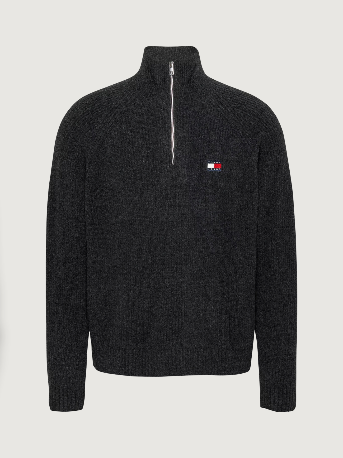 Tommy Jeans - Raglan Badge 1/2 Zip Sweater - Black Melange