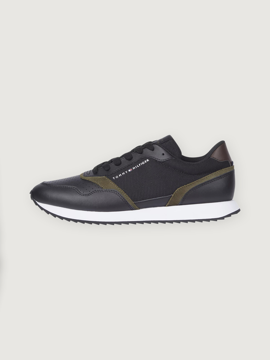 Tommy Hilfiger - Leather Serrated Runner - Black/Olive