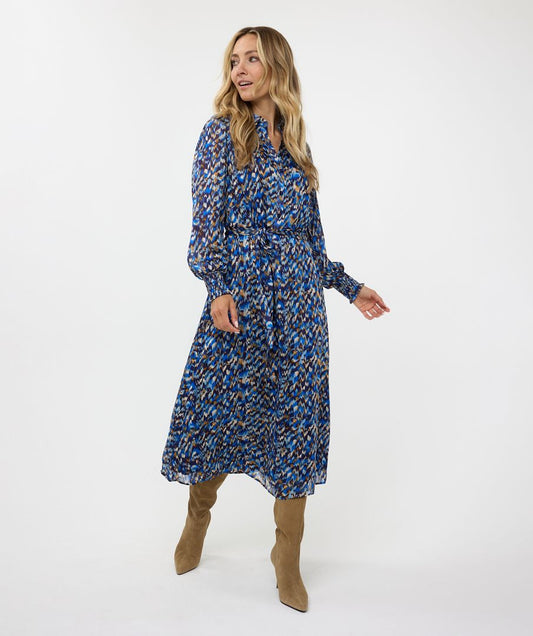 EsQualo - Mystery Estate Print Dress - Blue Multi