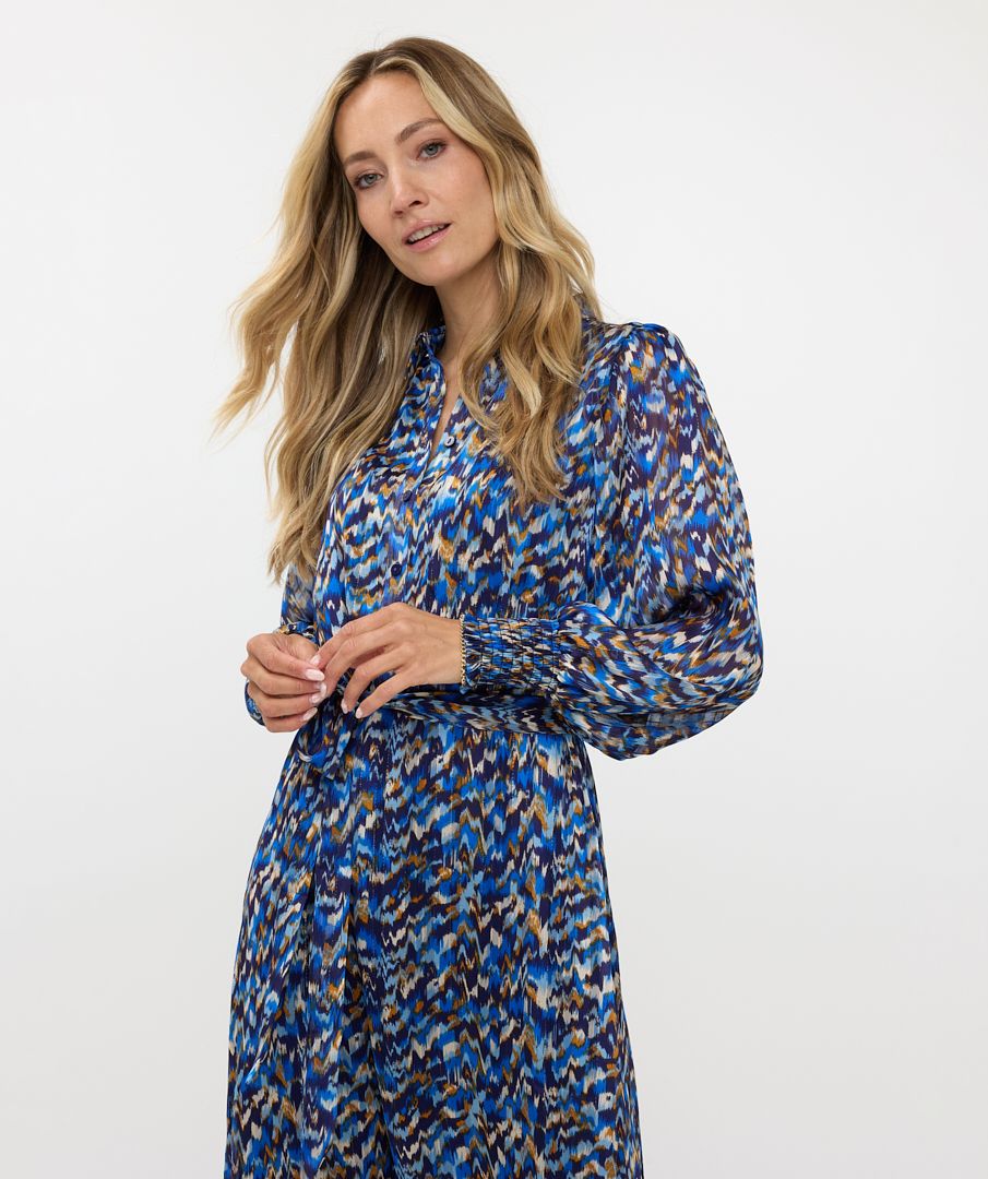 EsQualo - Mystery Estate Print Dress - Blue Multi