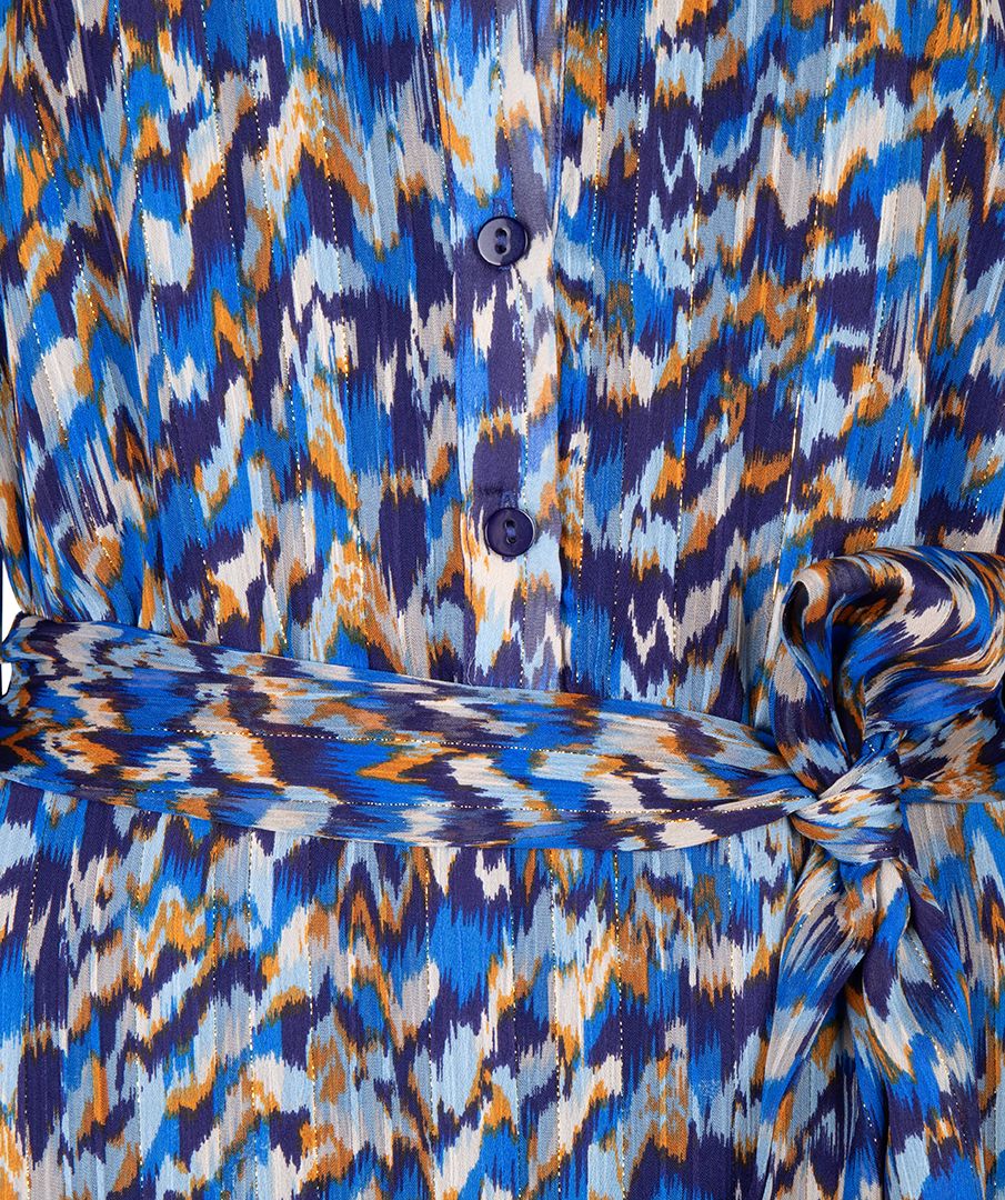 EsQualo - Mystery Estate Print Dress - Blue Multi