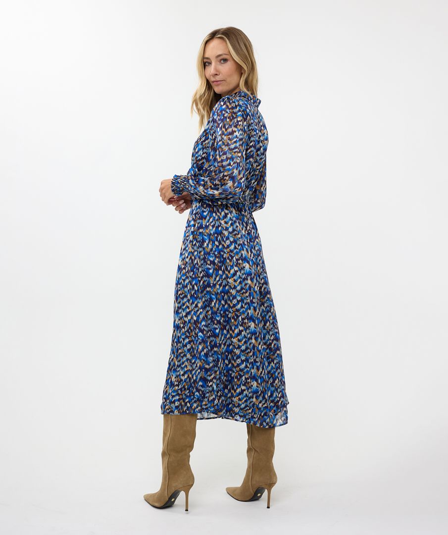 EsQualo - Mystery Estate Print Dress - Blue Multi