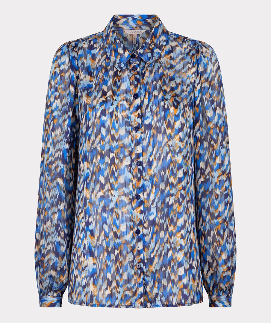 EsQualo- Mystery Estate Print Blouse - Blue Multi