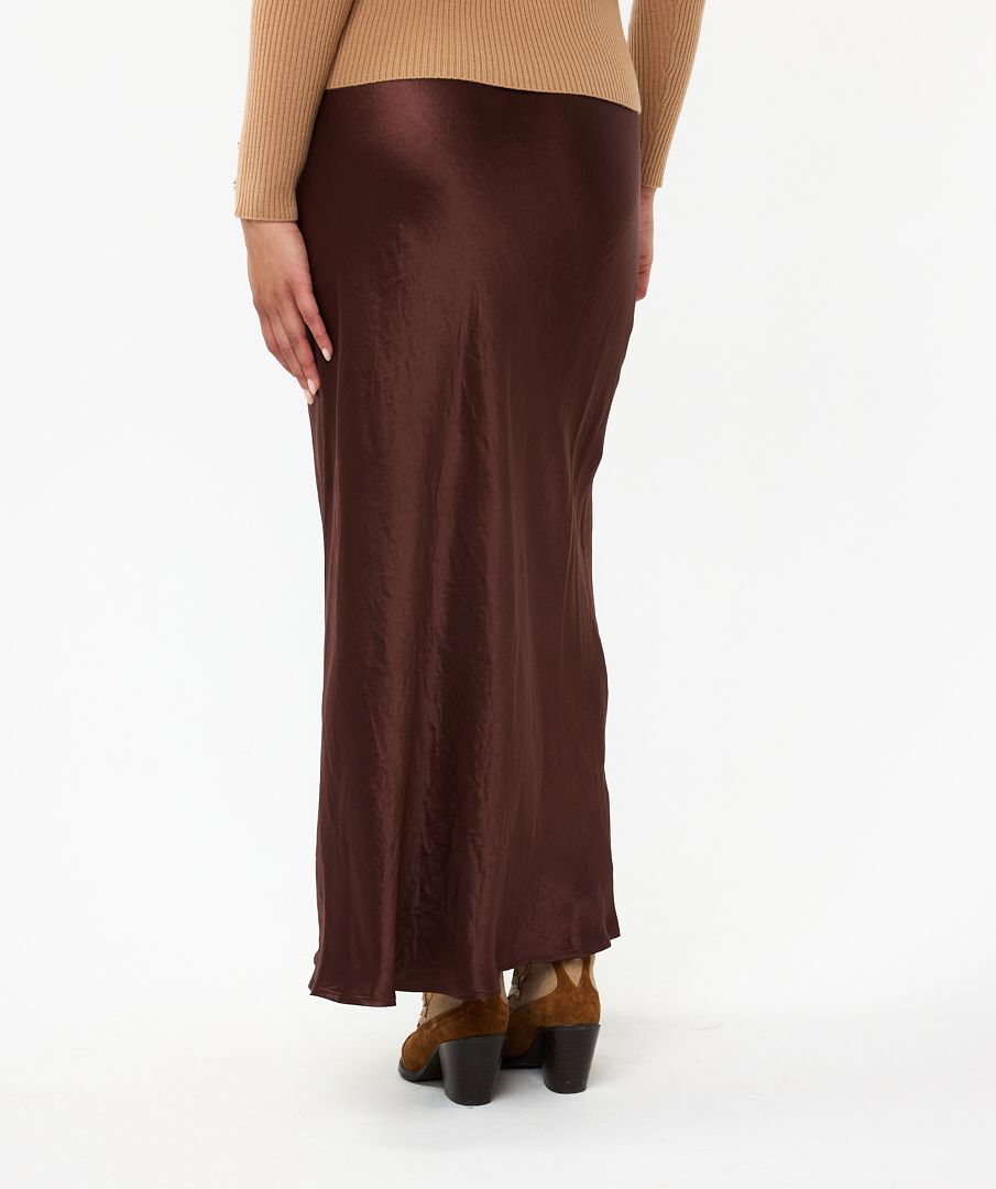 EsQualo - Crushed Satin Midi Skirt - Chocolate