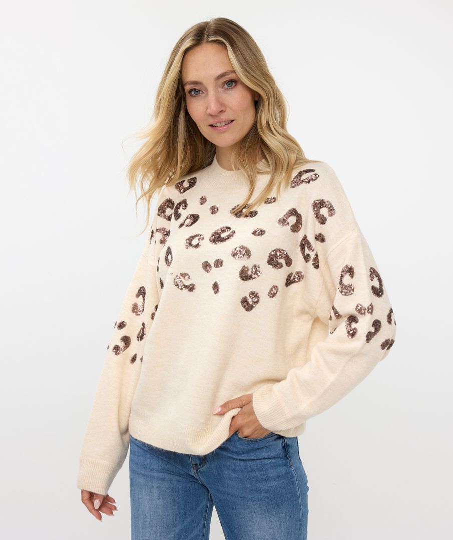 EsQualo - Sequin Animal Sweater - Beige