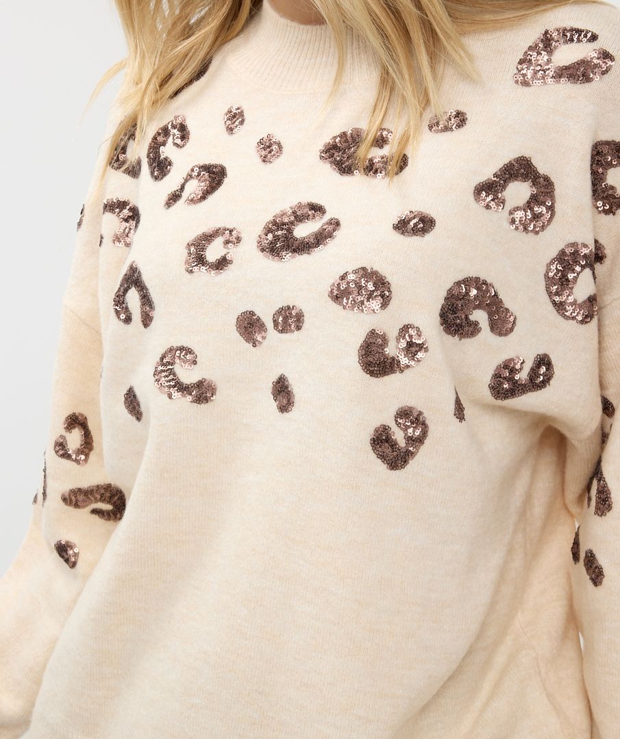 EsQualo - Sequin Animal Sweater - Beige