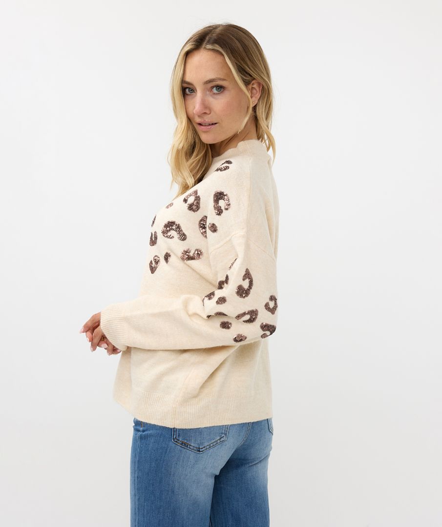 EsQualo - Sequin Animal Sweater - Beige