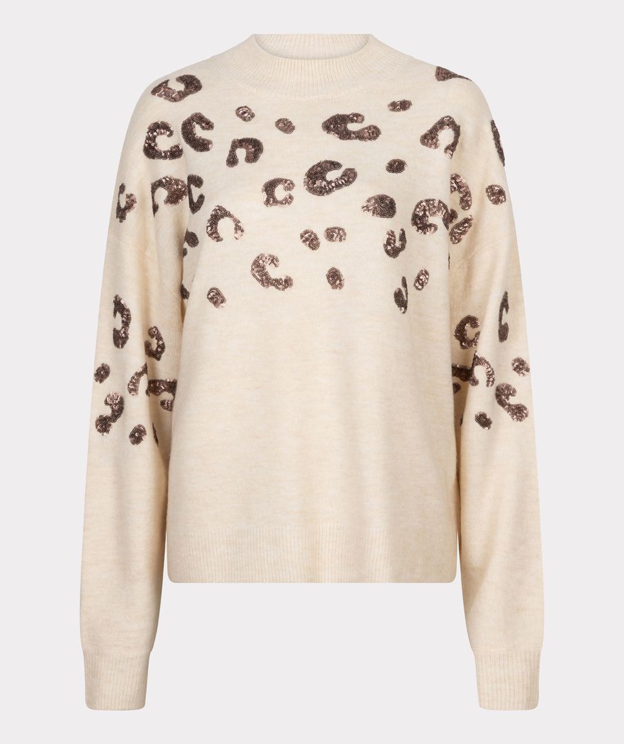 EsQualo - Sequin Animal Sweater - Beige