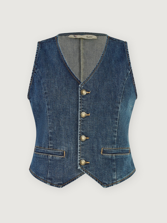 Yumi - Denim Stretch Waistcoat - Blue