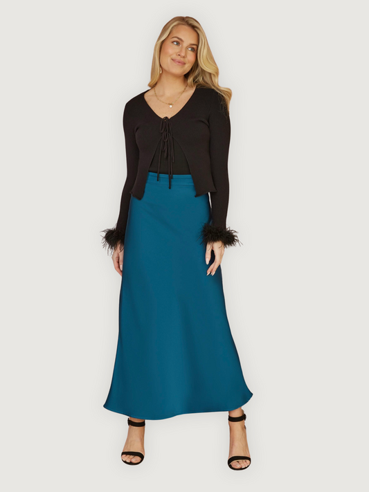 Yumi - Satin Midi Skirt - Teal