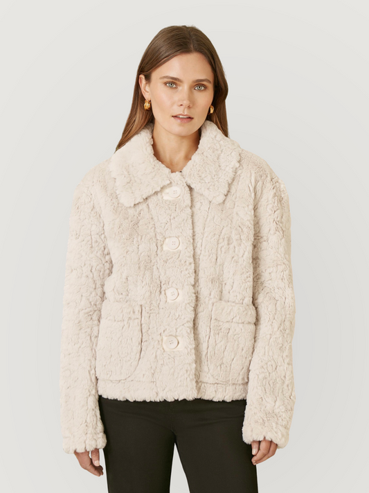 Yumi - Luxe Textured Fur Jacket - Cream