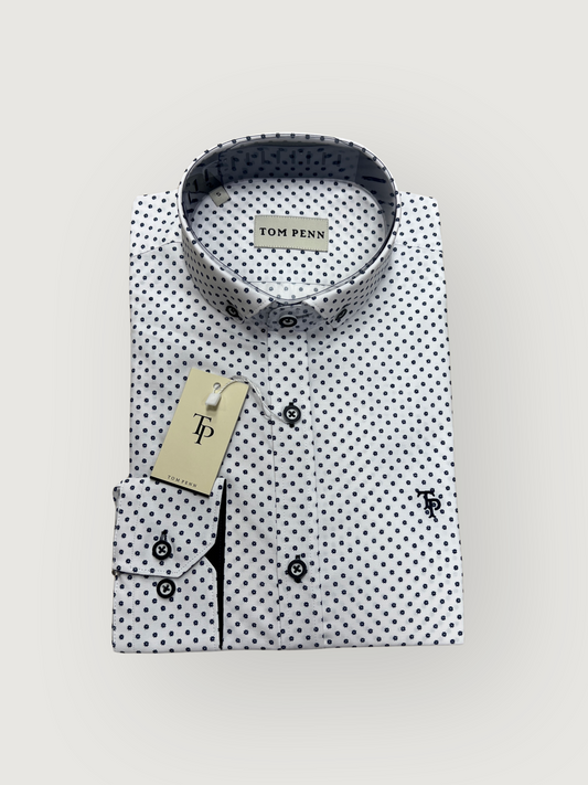 TP903 Long Sleeve Print Shirt - White/Navy