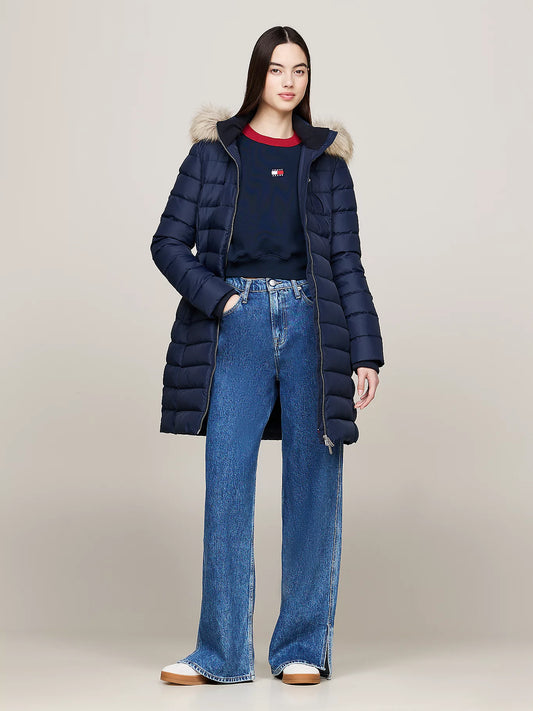 Tommy Jeans - Essential Faux Fur Trim Hooded Down Coat - Navy