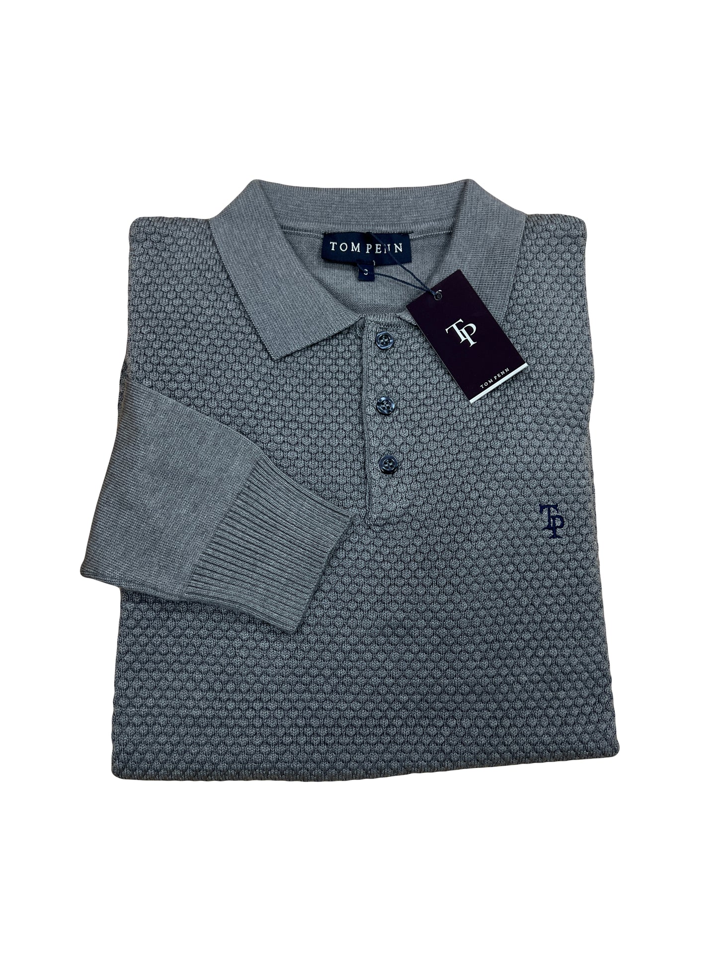 Tom Penn TP054 Knitted Long Sleeve Polo Shirt - Grey