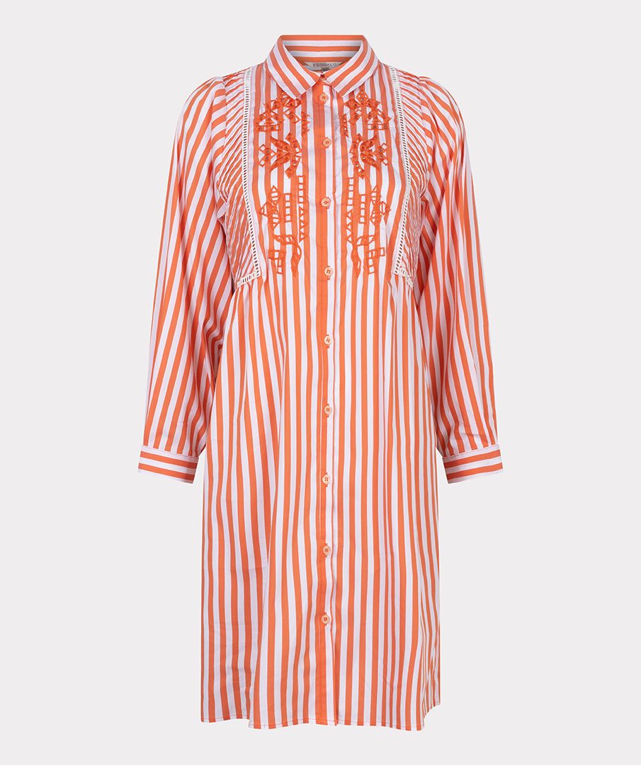 EsQualo Striped Embroidered Dress - Off White/Canteloupe