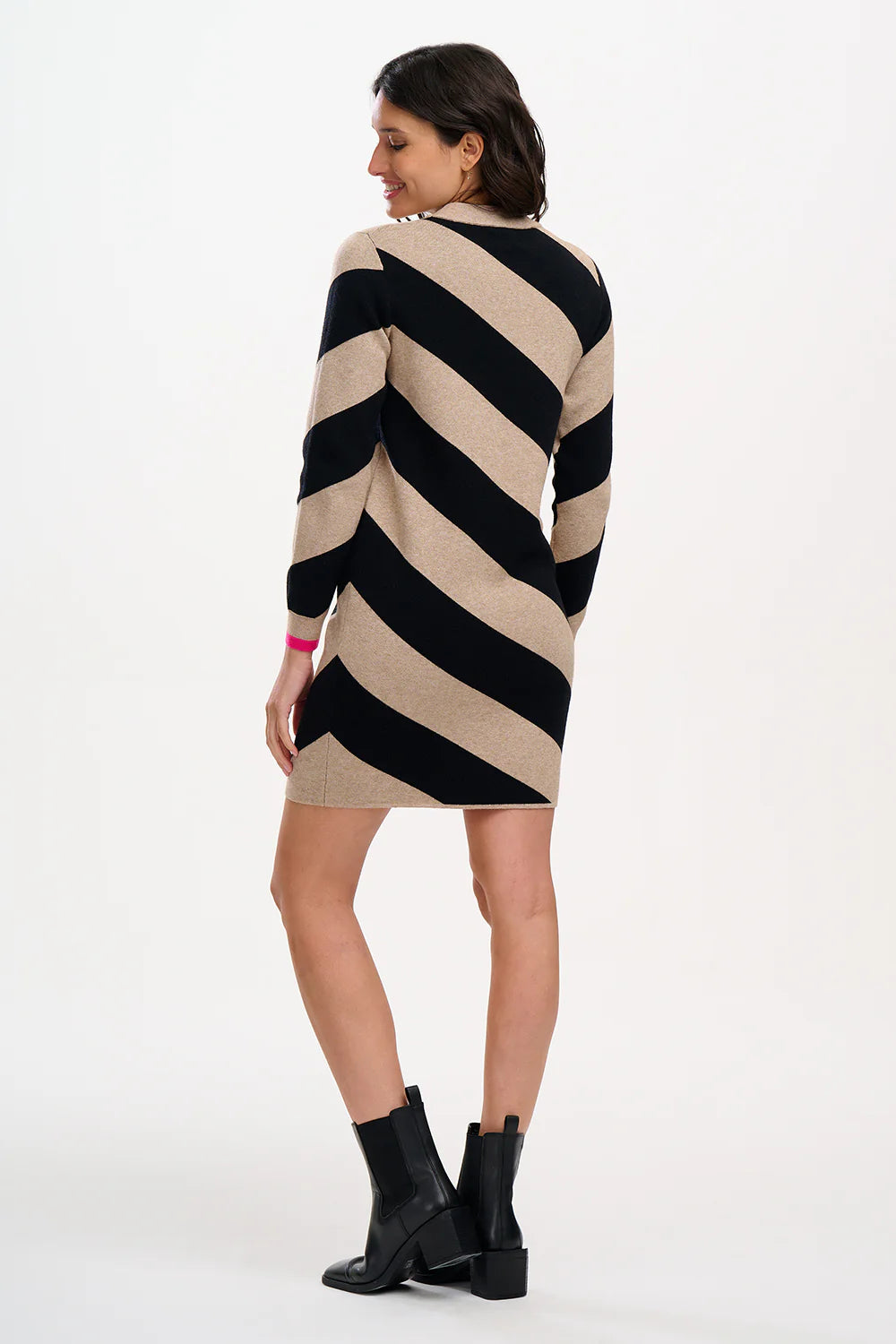 Sugarhill Brighton - Verity Knit Dress - Beige/Black, Diagonal Stripe