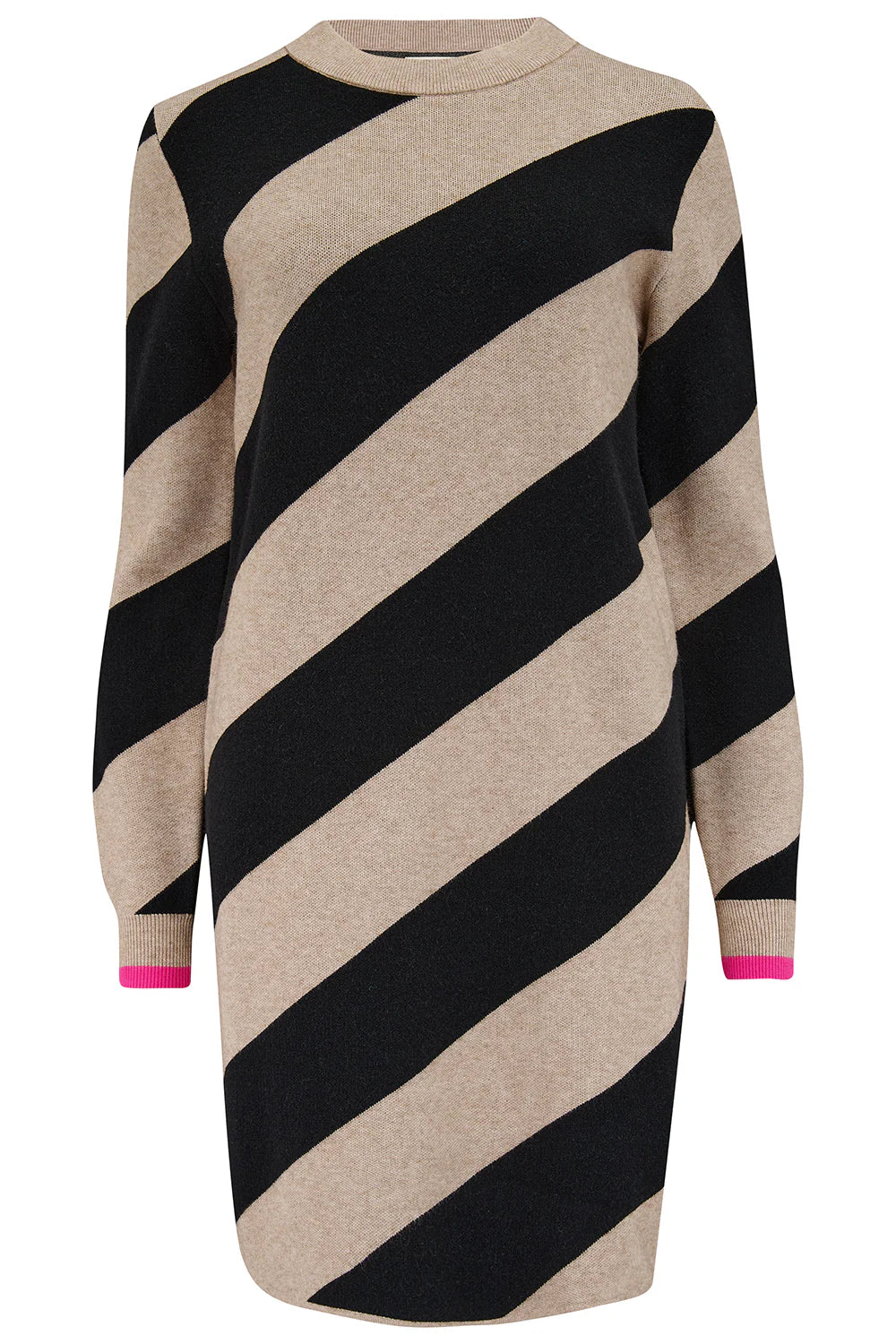 Sugarhill Brighton - Verity Knit Dress - Beige/Black, Diagonal Stripe