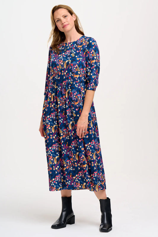 Sugarhill Brighton - Suki Midi Smock Dress - Navy, Midnight Woodland