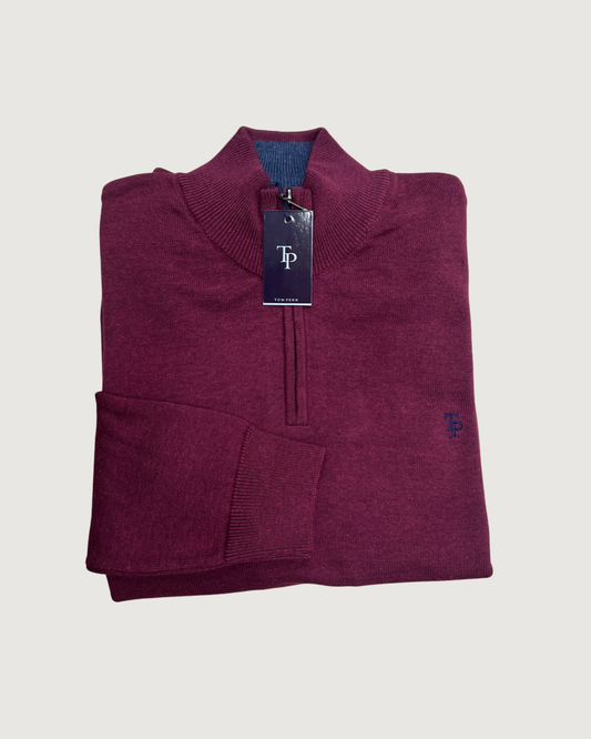 Tom Penn - TP053K 1/4 Zip Sweater - Burgundy