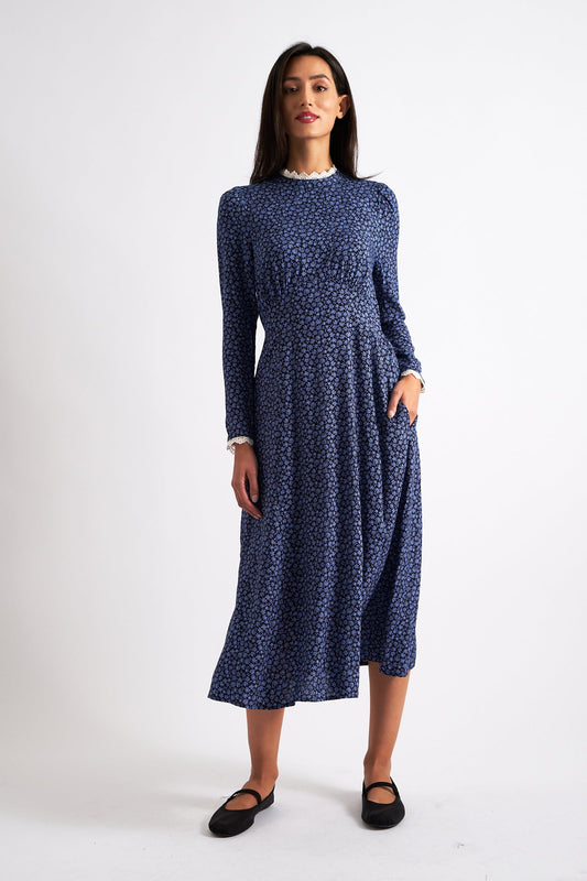 Timothea Daisy Time Lace Trimmed High Neck Midi Dress