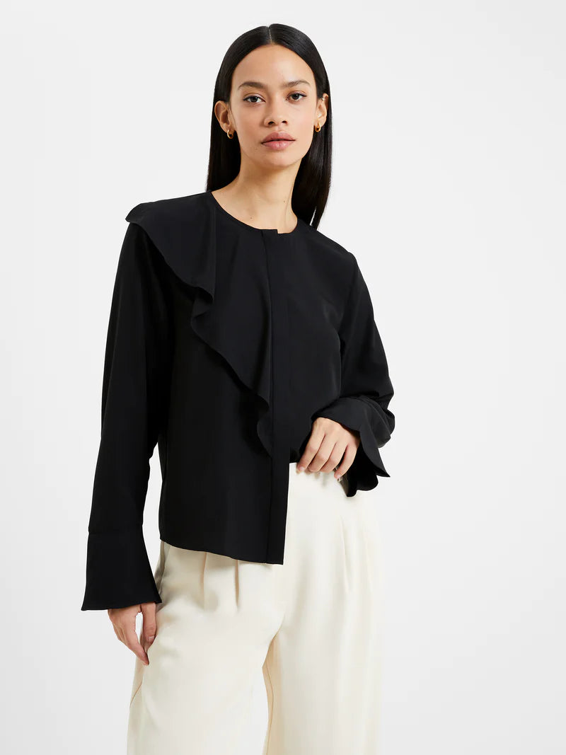 Crepe Light Recycled Asymmetric Frill Shirt - Blackout